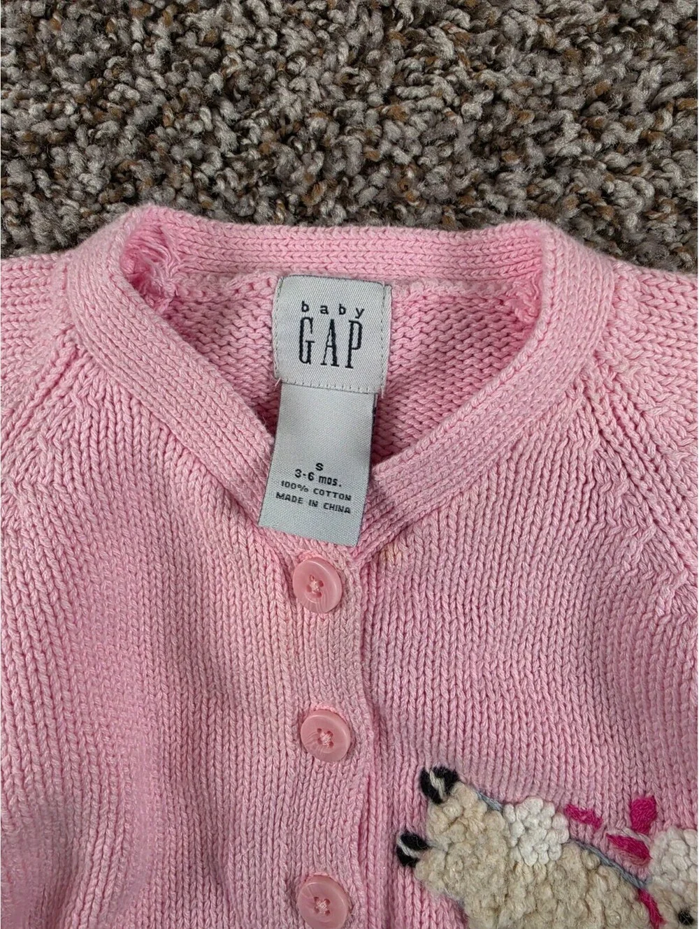 Baby Gap 3-6M Pink knit cardigan w/embroidered sheep graphic